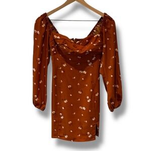 Abercrombie & Fitch Rust Floral Mini Dress Long Sleeve Coquette Cottagecore XSP